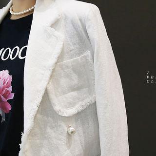 Fringed-trim Double-breasted Blazer