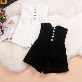 High Waist Single Breasted Denim Hot Pants