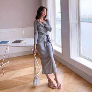 Set: Surplice-wrap Cardigan + Maxi Pinafore Dress