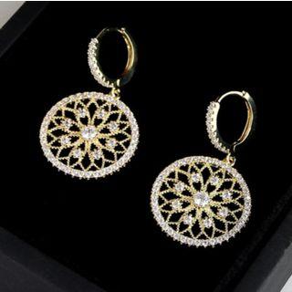 Rhinestone Perforated Disc Dangle Earring As Shown In Figure - One Size