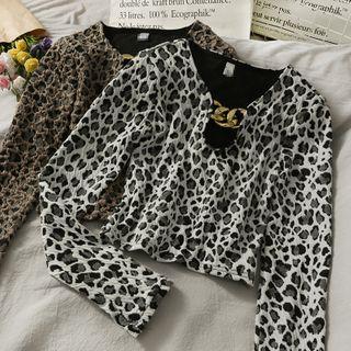 Chain-neckline Leopard-print Crop Top