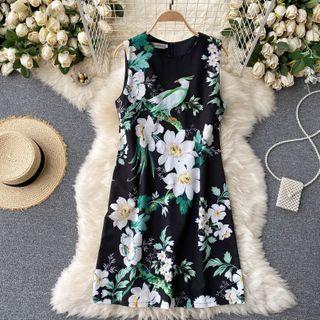 Sleeveless Flower Print Shift Dress