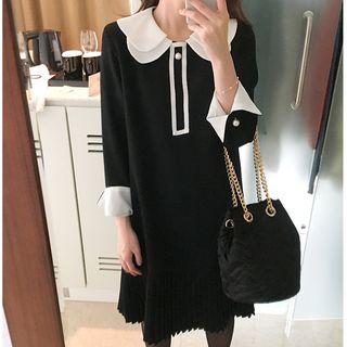 Long-sleeve Double Collar Shift Dress