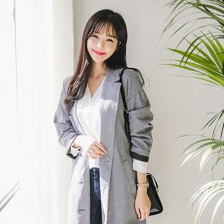 Notched-lapel Single-breasted Houndstooth Coat