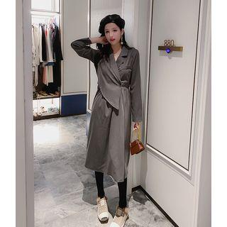 Long-sleeve Asymmetric One Button Midi Dress