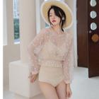 Set: Swimsuit + Long-sleeve Mesh Top
