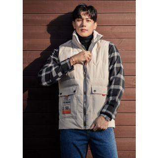 Letter-patch Stand-collar Padded Vest