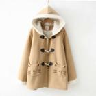 Embroidered Pocket Fleece-lined Hooded Trench Coat