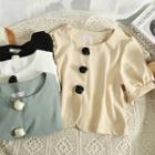 Rose-accent Crew-neck Crop Blouse