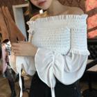Long-sleeve Off-shoulder Smocked Top White - One Size
