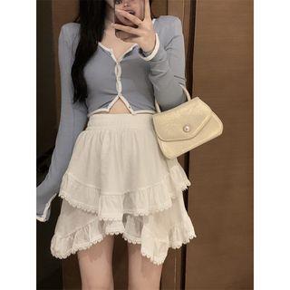 Long-sleeve Contrast Trim Top / Skirt
