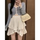 Long-sleeve Contrast Trim Top / Skirt