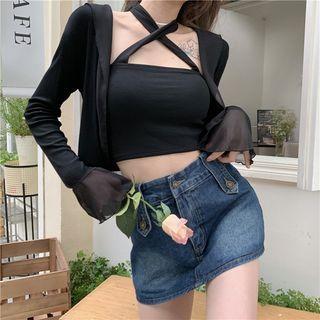 Halter Neck Crisscross Camisole Top / Cardigan