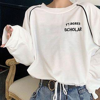 Drawstring-cuff Lettering Pullover