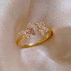 Rhinestone Butterfly Open Ring 1 Pc - Gold - One Size