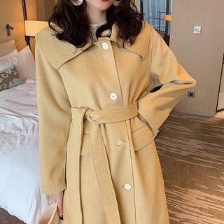 Plain Single-breasted Lace-up Acrylic Coat