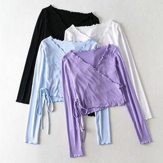 Long-sleeve Frill Trim Knit Crop Top