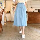 Fray-hem Denim Skirt Light Blue - One Size