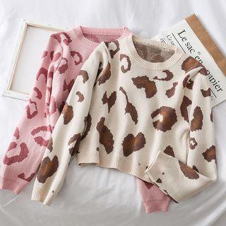 Leopard-print Crop Knit Sweater