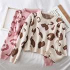 Leopard-print Crop Knit Sweater