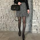 Band-waist Wrap-front Tweed Skirt