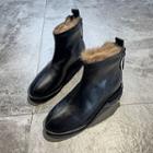Faux Leather Double Zipper Furry Short Boots