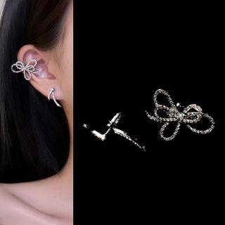 Bow Alloy Asymmetrical Cuff Earring Set - Silver - One Size