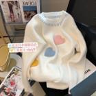 Heart Patch Sweater White - One Size