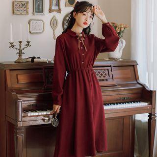 Long-sleeve Bow-accent Shirtdress