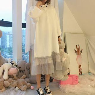 Chiffon Panel Midi Polo Pullover Dress