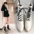 Pointy Wedge Lace-up Short Boots