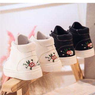 Flower Embroidered High Top Canvas Sneakers