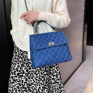 Argyle Stitched Crossbody Bag Blue - One Size
