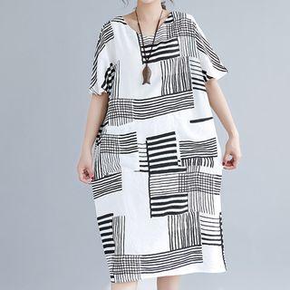 Patterned Short-sleeve Linen Dress