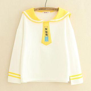 Long-sleeve Embroidered Sailor Collar T-shirt