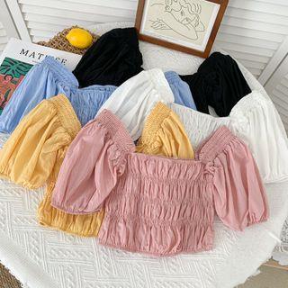 Boatneck Smocked Crop Top In 5 Colors