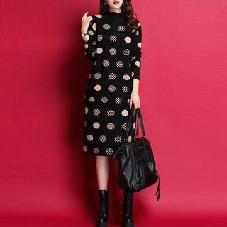 Mock-turtleneck Dotted Sweater Dress