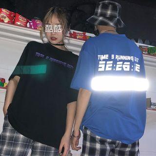 Couple Matching Reflexive Applique Lettering T-shirt