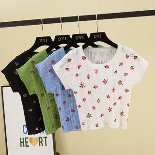 Short-sleeve Print Knit Crop Top
