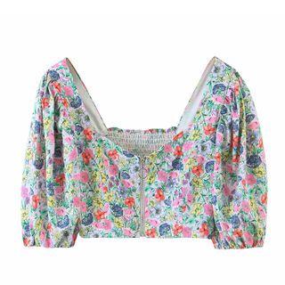 Short-sleeve Flower Print Crop Top