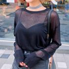 Slit-side Sheer Knit Top