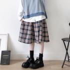 Plaid Midi A-line Skirt Plaid - Red & Blue - One Size