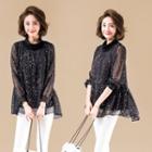Long-sleeve All Over Star Chiffon Top