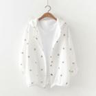 Leaf Embroidered Hooded Shirt White - One Size