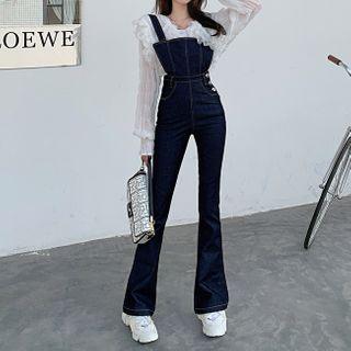 Lace Ruffle Blouse / Lantern-sleeve T-shirt / Boot-cut Denim Jumper Pants