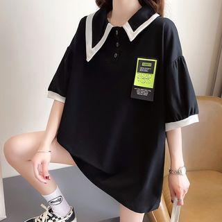 Oversized Asymmetrical Polo Collar T-shirt