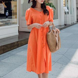 V-neck A-line Long Shirtdress