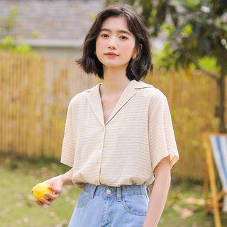 Striped Short-sleeve Blouse Light Yellow - One Size