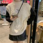 Long-sleeve Mock Two-piece Knit Sweater Sweater - One Size