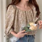 Floral Print 3/4-sleeve Blouse Almond - One Size
